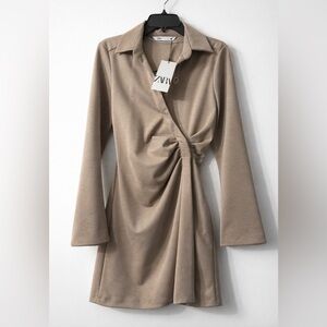 NWT: Zara camel draped wrap blazer dress